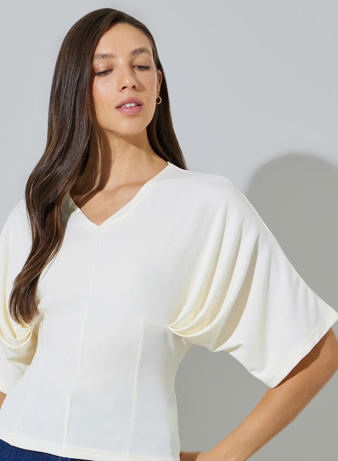 Styli Beige Knit Top with Dolman Sleeves - Image 1