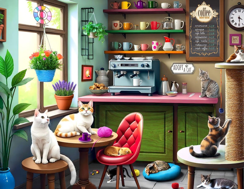 Springbok Cat Cafe 500 Piece Jigsaw Puzzle for Adults Kittens in a Coffee Shop Unique Cut Pieces Made in USA - Image 3