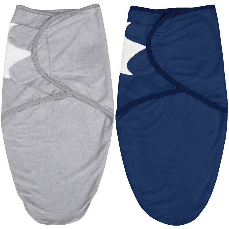 Biloban Baby Swaddles 0-3 Months for Boy & Girl, Cotton Swaddle Blanket, Newborn Essentials, Grey & Navy, 2 Pack - Image 1