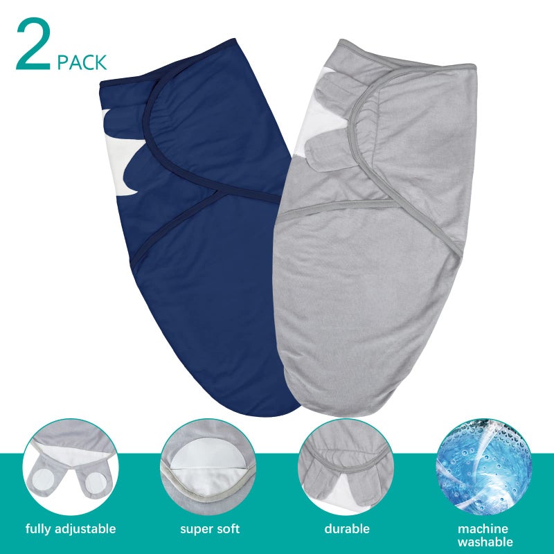 Biloban Baby Swaddles 0-3 Months for Boy & Girl, Cotton Swaddle Blanket, Newborn Essentials, Grey & Navy, 2 Pack - Image 2