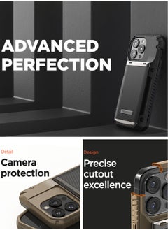 VRS Design Damda Glide Pro iPhone 16 Pro MAX Case Cover Wallet with Semi Automatic Credit Card Holder Slot [4 Cards] - Metallic Green Groove  - Image 2