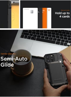 VRS Design Damda Glide Pro iPhone 16 Pro MAX Case Cover Wallet with Semi Automatic Credit Card Holder Slot [4 Cards] - Metallic Green Groove  - Image 3