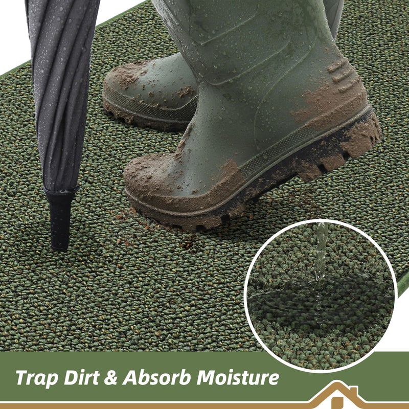 BEQHAUSE Dirt Trapper Door Mat 20" x 32", Non-Slip Washable Doormats Entrance Mat, Dirt Resistant and Absorbent Welcome Mat, Low Profile Floor Mats for Front Back Door and Entryway, Green - Image 3
