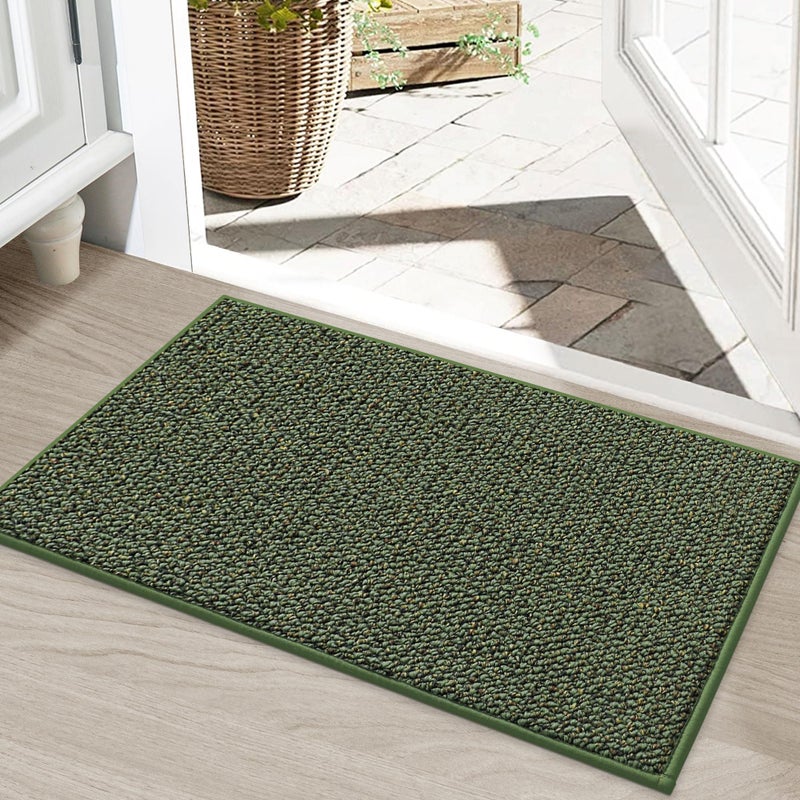 BEQHAUSE Dirt Trapper Door Mat 20" x 32", Non-Slip Washable Doormats Entrance Mat, Dirt Resistant and Absorbent Welcome Mat, Low Profile Floor Mats for Front Back Door and Entryway, Green - Image 1