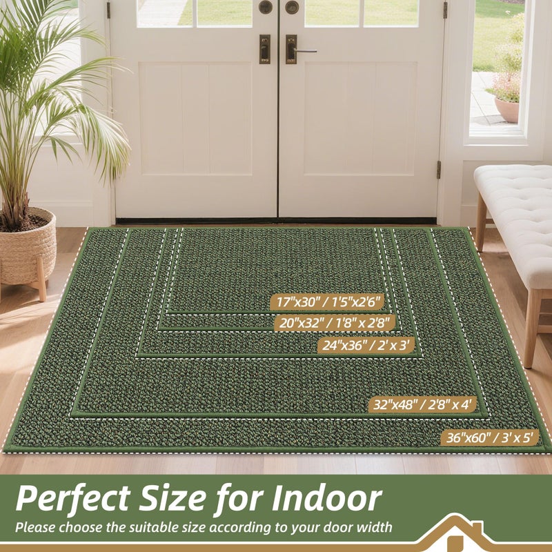 BEQHAUSE Dirt Trapper Door Mat 20" x 32", Non-Slip Washable Doormats Entrance Mat, Dirt Resistant and Absorbent Welcome Mat, Low Profile Floor Mats for Front Back Door and Entryway, Green - Image 2