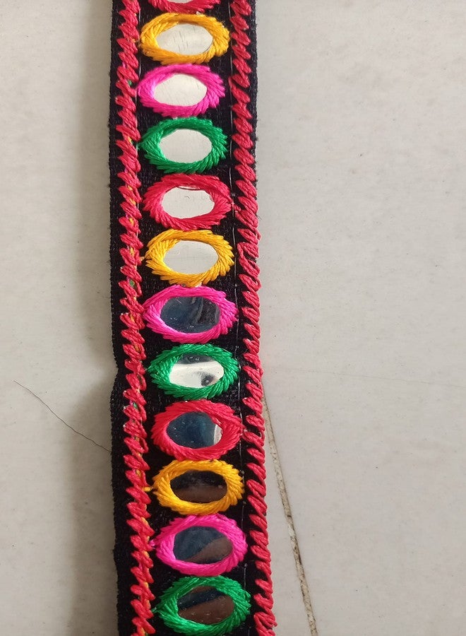 PREMDAS LACES Multicolor Banjara Trims, Embroidery Multicolor Banjara Sewing Lace, For Junk Journals, Scrapbooking,Art Craft Project,Thread Work Sari Trim Multicolour 9Mter (Black) - Image 3