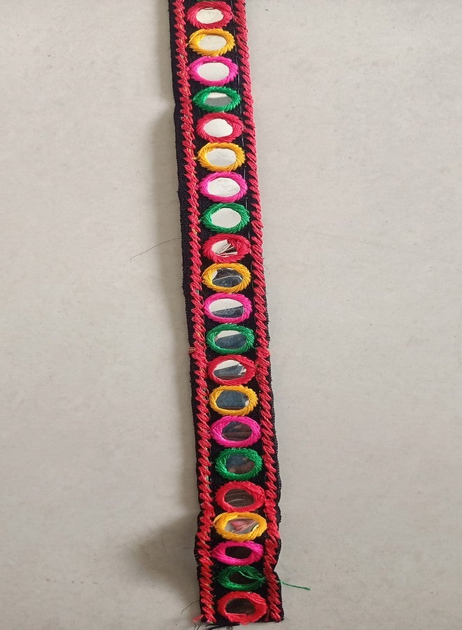 PREMDAS LACES Multicolor Banjara Trims, Embroidery Multicolor Banjara Sewing Lace, For Junk Journals, Scrapbooking,Art Craft Project,Thread Work Sari Trim Multicolour 9Mter (Black) - Image 1