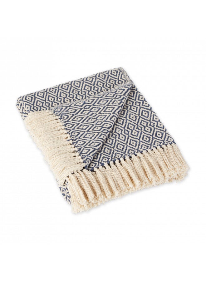 DII DII Rustic Farmhouse Double Diamond Woven Throw, 50x60, French Blue - Image 1