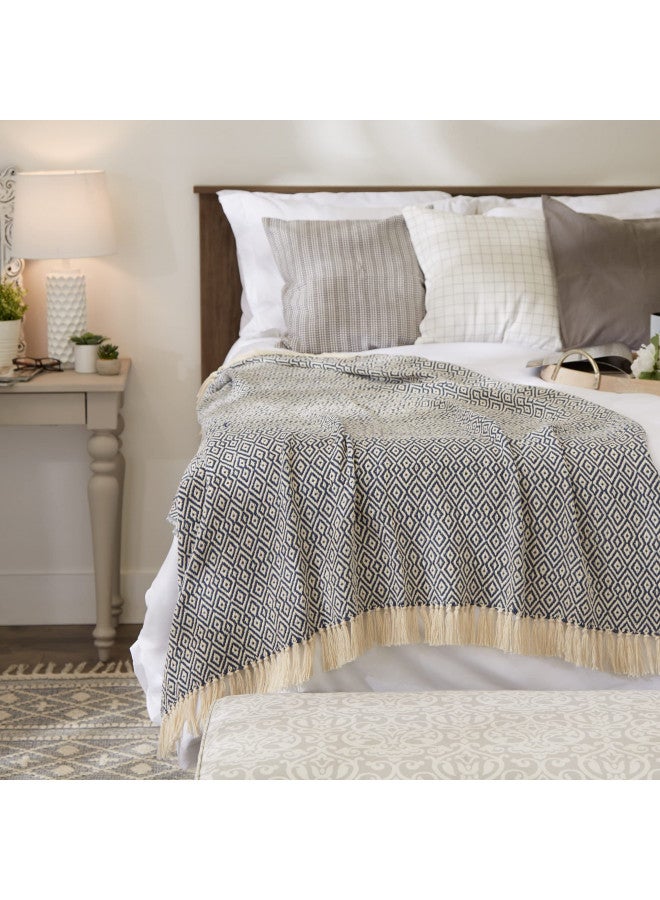 DII DII Rustic Farmhouse Double Diamond Woven Throw, 50x60, French Blue - Image 5