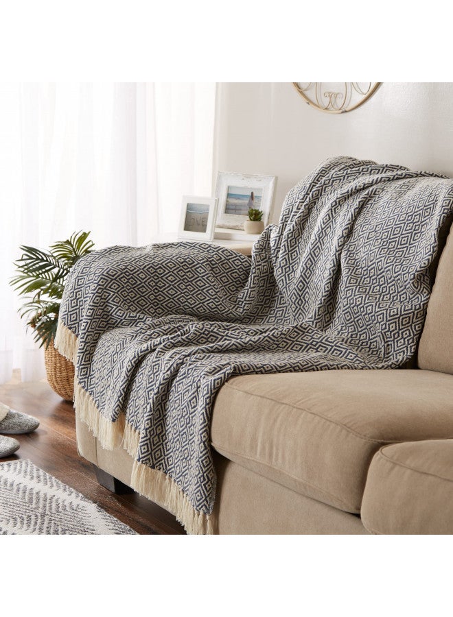 DII DII Rustic Farmhouse Double Diamond Woven Throw, 50x60, French Blue - Image 4
