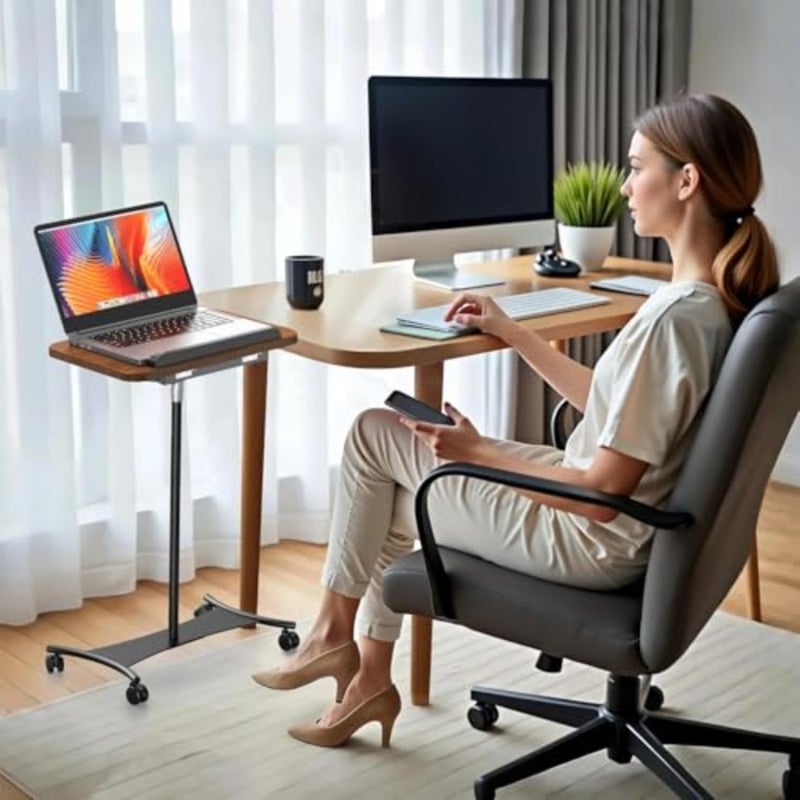 Rolling Laptop Stand, 2 in 1 Dual use Floor Desktop, Adjustable Height from 16.5" to 51", with 4 Silent Lockable Casters, Laptop Floor Stand Perfect for Home, Office, Study - Image 2