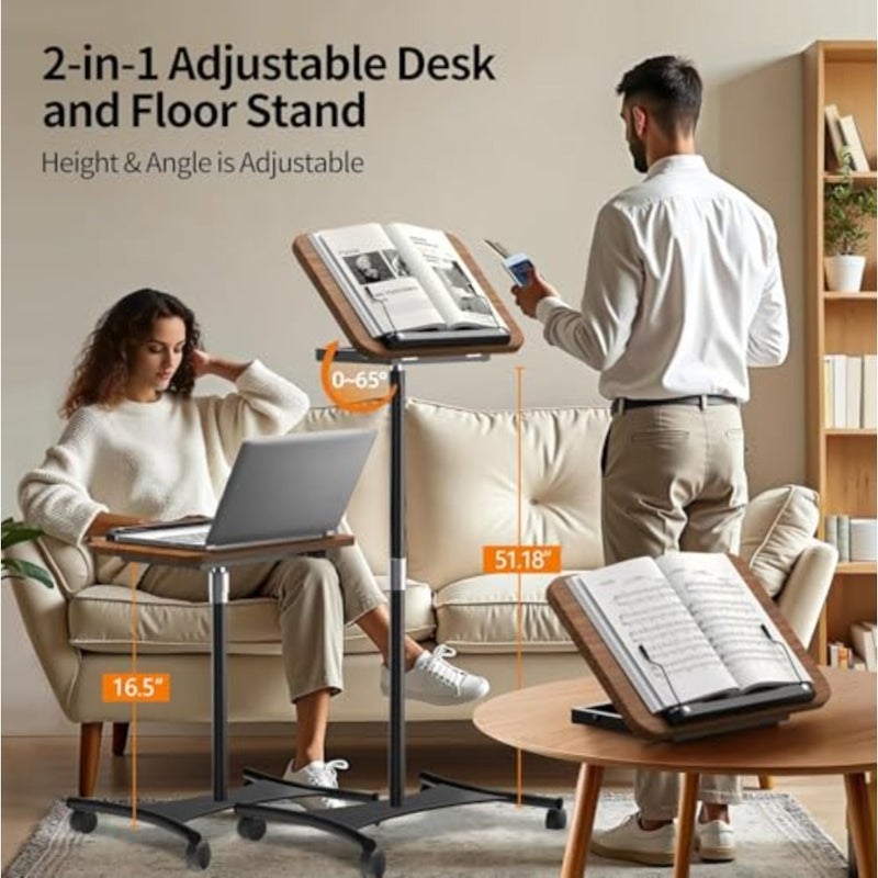 Rolling Laptop Stand, 2 in 1 Dual use Floor Desktop, Adjustable Height from 16.5" to 51", with 4 Silent Lockable Casters, Laptop Floor Stand Perfect for Home, Office, Study - Image 3