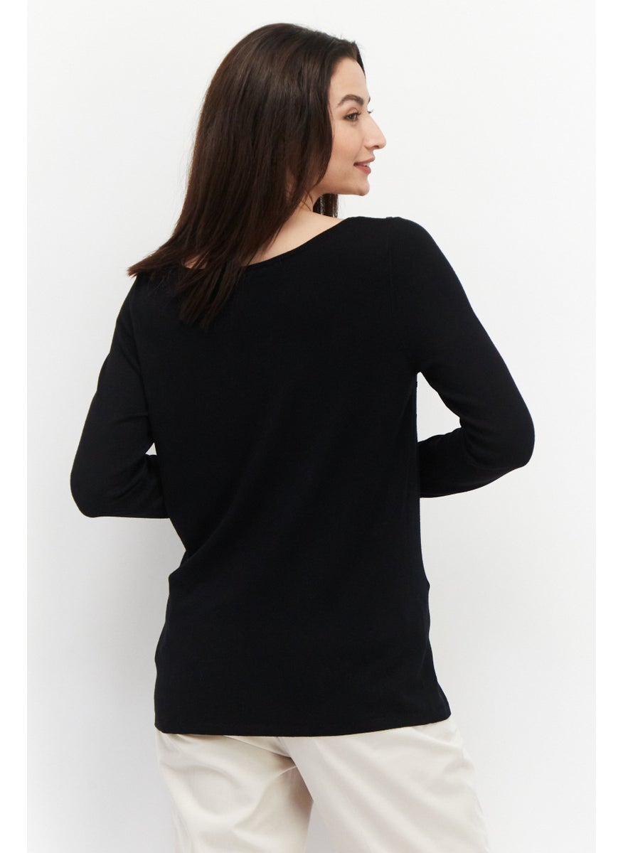 ESPRIT Women Boat Neck Textured Sweaters, Black  - Image 2