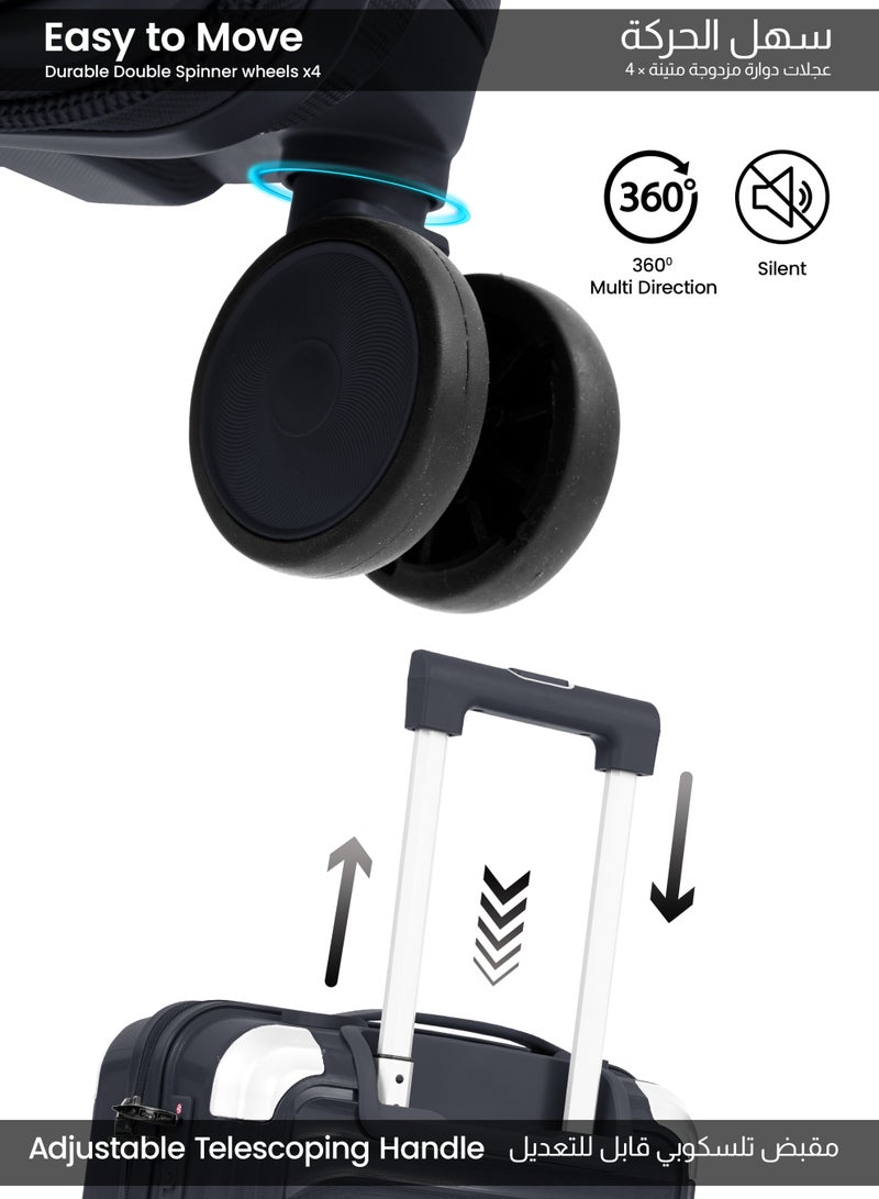 بارا جون حقيبة سفر SkyCore الفاخرة المصنوعة من البولي بروبيلين مقاس 20 بوصة مزودة بـ 8 عجلات دوارة وقفل مركب - حقيبة سفر خفيفة الوزن للرجال والنساء - رمادي غامق - Image 4