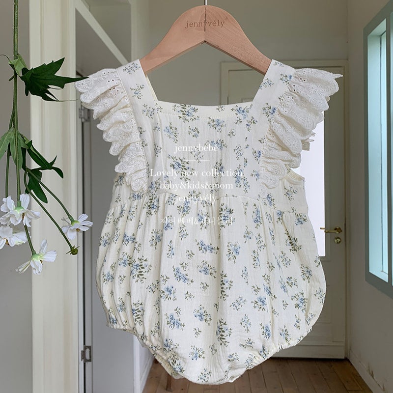 Jenny Summer Baby Fresh Floral Climbing Suit Flying Sleeve Hare Korean Style Baby Girl Princess Lace Wrap Fart Clothes - Image 1
