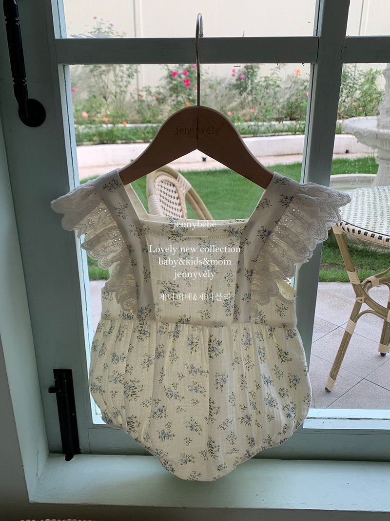 Jenny Summer Baby Fresh Floral Climbing Suit Flying Sleeve Hare Korean Style Baby Girl Princess Lace Wrap Fart Clothes - Image 5