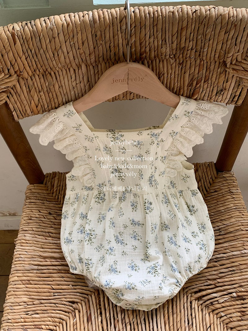 Jenny Summer Baby Fresh Floral Climbing Suit Flying Sleeve Hare Korean Style Baby Girl Princess Lace Wrap Fart Clothes - Image 3