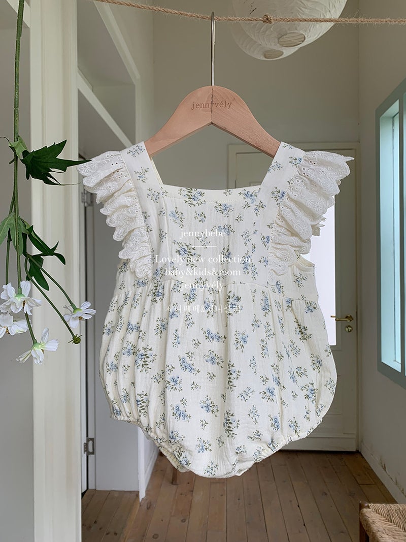 Jenny Summer Baby Fresh Floral Climbing Suit Flying Sleeve Hare Korean Style Baby Girl Princess Lace Wrap Fart Clothes - Image 2