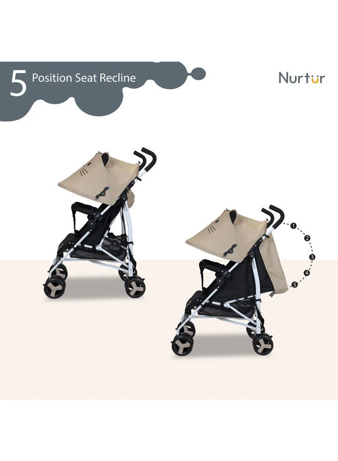 Nurtur Luca Character Baby/Kids Lightweight Stroller 0 36 Months, Storage Basket, Detachable Bumper, 5 Point Safety Harness, Compact Design with shoulder strap - Brown