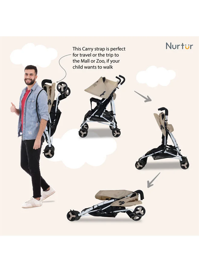 Nurtur Luca Character Baby/Kids Lightweight Stroller 0 36 Months, Storage Basket, Detachable Bumper, 5 Point Safety Harness, Compact Design with shoulder strap - Brown