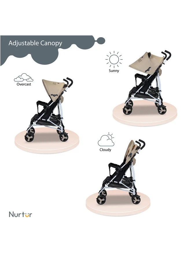 Nurtur Luca Character Baby/Kids Lightweight Stroller 0 36 Months, Storage Basket, Detachable Bumper, 5 Point Safety Harness, Compact Design with shoulder strap - Brown