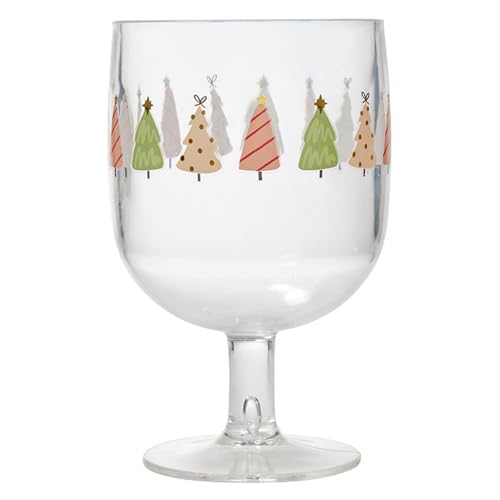 Slant Collections Unbreakable Wine Glasses Christmas Stackable Acrylic Stemmed Wine Glass Set of 4 Whimsical Trees
