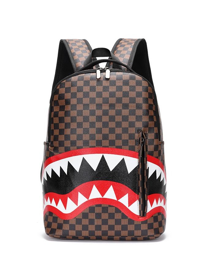 Sharks In Paris Backpack Brown-Plaid Pattern Big Mouth