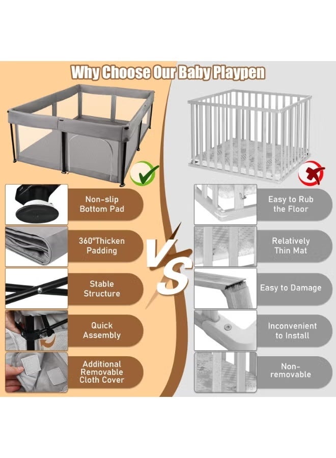 والالا حظيرة لعب للأطفال قابلة للطي مع حصيرة، سياج آمن متين محمول مع شبكة مرئية قابلة للتهوية، باب بسحاب، حقيبة تخزين مع 20 كرة محيطية، ساحة لعب داخلية وخارجية، رمادي غامق 127*127*66 سم - Image 3