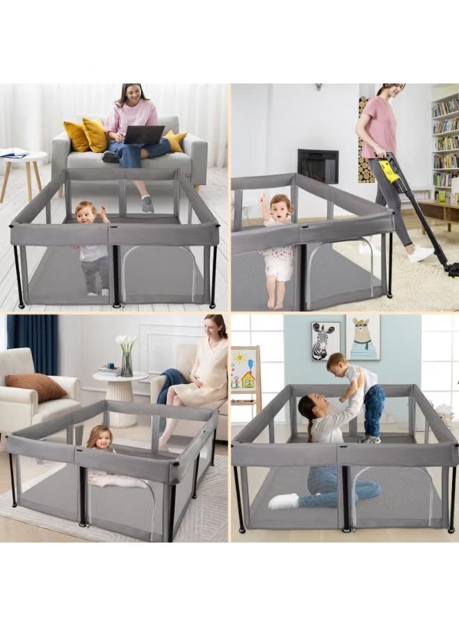والالا حظيرة لعب للأطفال قابلة للطي مع حصيرة، سياج آمن متين محمول مع شبكة مرئية قابلة للتهوية، باب بسحاب، حقيبة تخزين مع 20 كرة محيطية، ساحة لعب داخلية وخارجية، رمادي غامق 127*127*66 سم - Image 2