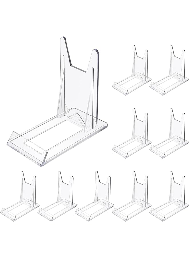 The Bros حاملات أطباق بلاستيكية شفافة، 10 قطع حاملات عرض بلاستيكية بزاوية، حامل عرض شفاف، حامل أطباق، حاملات أطباق أكريليك، حاملات عرض بلاستيكية، حاملات صور، حاملات مصغرة شفافة - Image 1