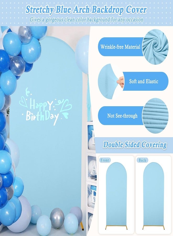 Dexpinzo 7.2FT Metal Arch Backdrop Cover, Blue Spandex Stretchy Round Top Arch Stand Cover with Balloon Tie Tool for Wedding Ceremony Baby Shower Gender Reveal Birthday Party Background Arch Stand Decorations - Image 5