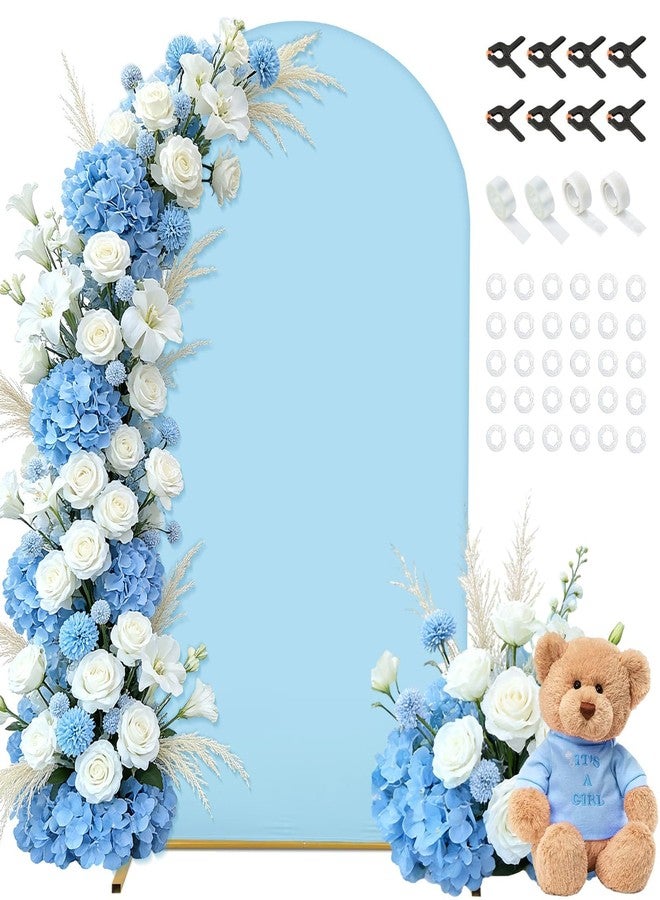 Dexpinzo 7.2FT Metal Arch Backdrop Cover, Blue Spandex Stretchy Round Top Arch Stand Cover with Balloon Tie Tool for Wedding Ceremony Baby Shower Gender Reveal Birthday Party Background Arch Stand Decorations - Image 1
