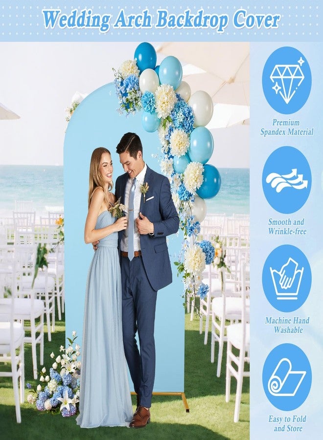 Dexpinzo 7.2FT Metal Arch Backdrop Cover, Blue Spandex Stretchy Round Top Arch Stand Cover with Balloon Tie Tool for Wedding Ceremony Baby Shower Gender Reveal Birthday Party Background Arch Stand Decorations - Image 2
