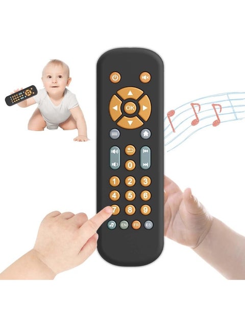 Baby TV Remote Control Toy with Music, TV Remote Toy with Realistic Light and Sound - English, French and Spanish 3 Language for Infant Toddler Play Remote Musical Toys, BPA Free, Black
