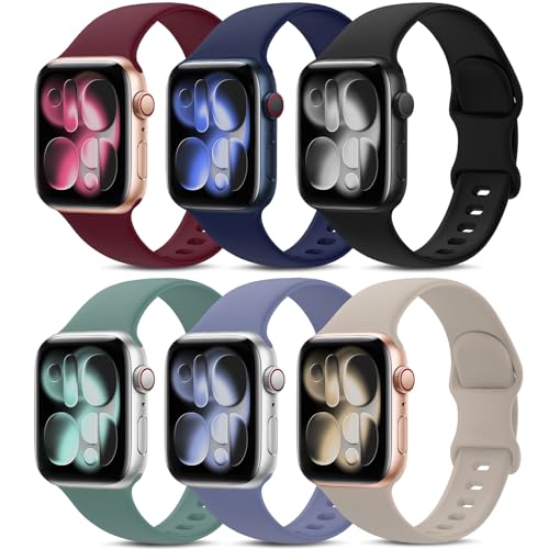 AMSKY 6 Pack Sport Bands Compatible with Apple Watch Band 38mm 40mm 41mm 42mm 44mm 45mm 49mm 46mm,Silicone Waterproof Strap for iWatch Apple Watch Series 11 10 9 Ultra 8 7 6 5 4 3 2 1 SE Women Men - Image 1