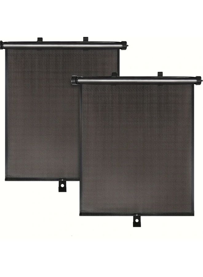 Durable Car Side Window Sunshade 2pcs Retractable Easy Install Black Grid Plain Weave - Image 5