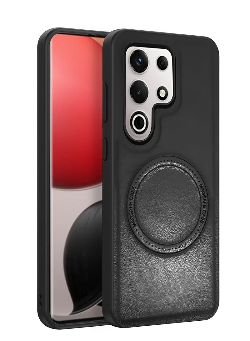 دبليو تيك غطاء حماية صلب من الجلد الصناعي PU مع خاصية مقاومة الصدمات ومحافظ مع مغناطيس MagSafe - أسود لموديل itel S25 Ultra 4G 2024 - Image 1