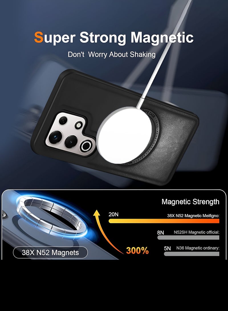 دبليو تيك غطاء حماية صلب من الجلد الصناعي PU مع خاصية مقاومة الصدمات ومحافظ مع مغناطيس MagSafe - أسود لموديل itel S25 Ultra 4G 2024 - Image 2