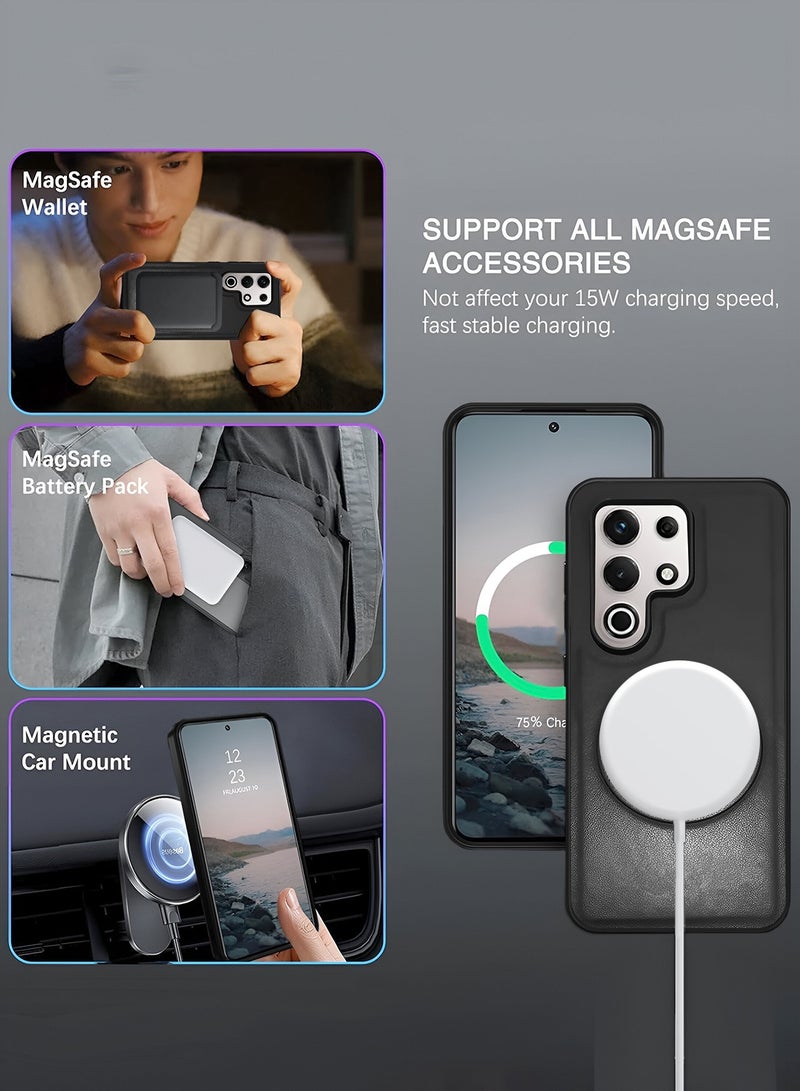 دبليو تيك غطاء حماية صلب من الجلد الصناعي PU مع خاصية مقاومة الصدمات ومحافظ مع مغناطيس MagSafe - أسود لموديل itel S25 Ultra 4G 2024 - Image 3