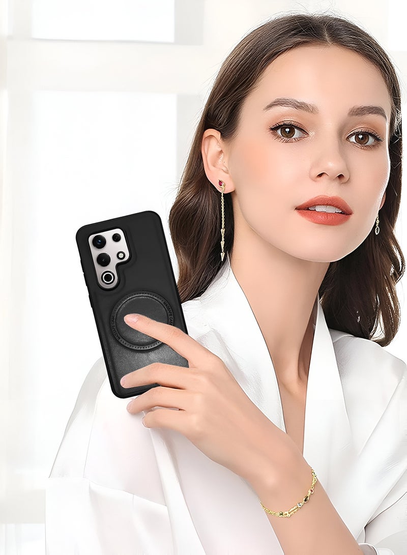 دبليو تيك غطاء حماية صلب من الجلد الصناعي PU مع خاصية مقاومة الصدمات ومحافظ مع مغناطيس MagSafe - أسود لموديل itel S25 Ultra 4G 2024 - Image 4