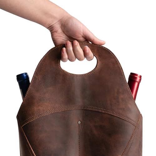 Hide & Drink, Double Wine Bottle Carrier, Holder Case for Bordeaux Bottle, Tote Bag, Travel Purse, Picnic, Full Grain Leather, Handmade, Bourbon Brown - Image 3