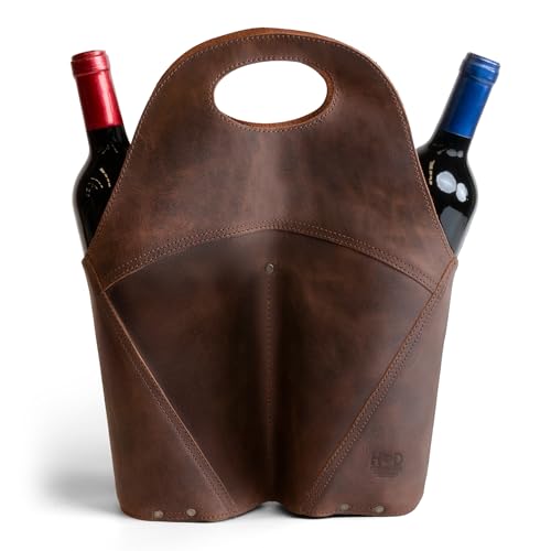 Hide & Drink, Double Wine Bottle Carrier, Holder Case for Bordeaux Bottle, Tote Bag, Travel Purse, Picnic, Full Grain Leather, Handmade, Bourbon Brown - Image 1