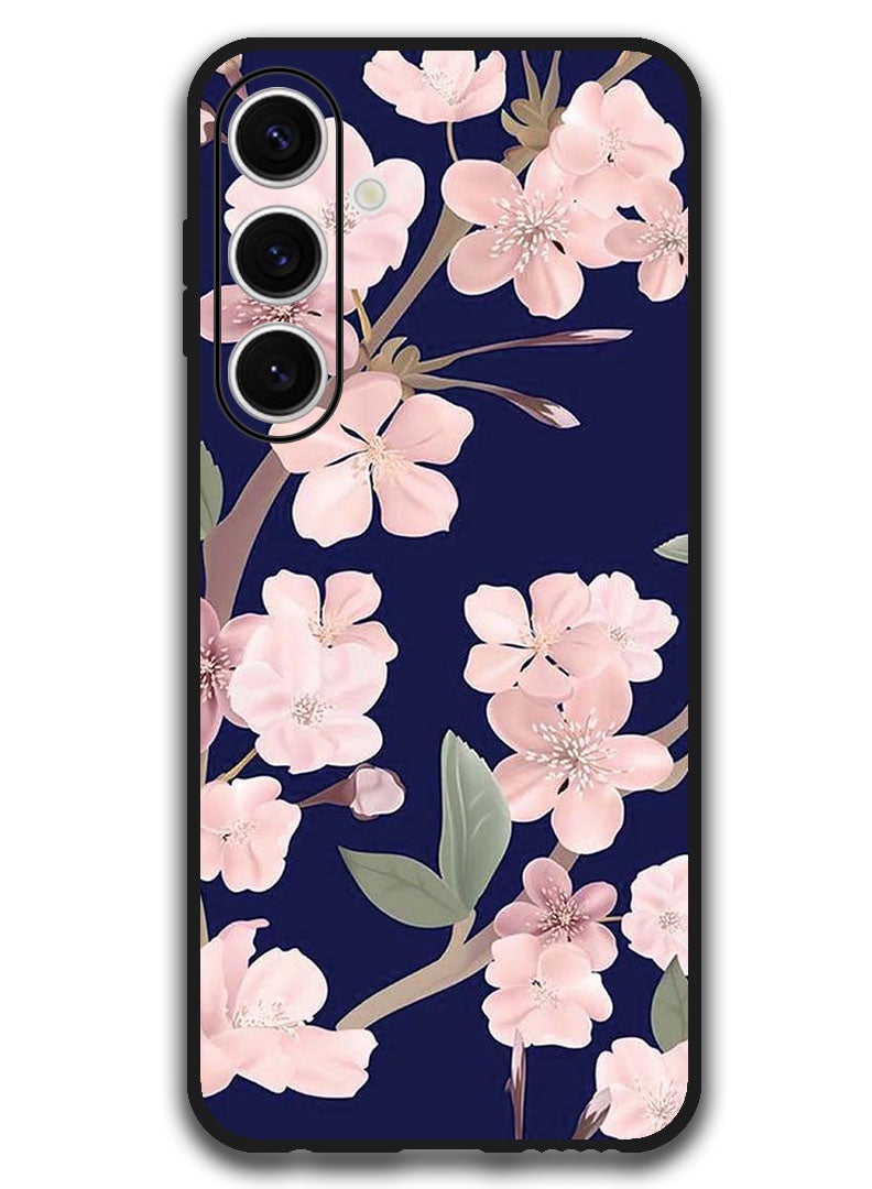 Theodor غطاء واقي مضاد للخدش ومقاوم للصدمات لهاتف سامسونج جالاكسي S24 FE زهور وردية على خلفية زرقاء - Image 1