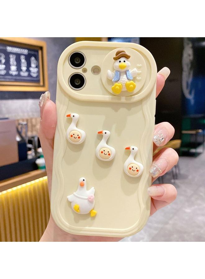 اس-توب جراب لهاتف iPhone 16 بتصميم بطة إبداعي ثلاثي الأبعاد مع نافذة منزلقة وغطاء كامل للهاتف - Image 1