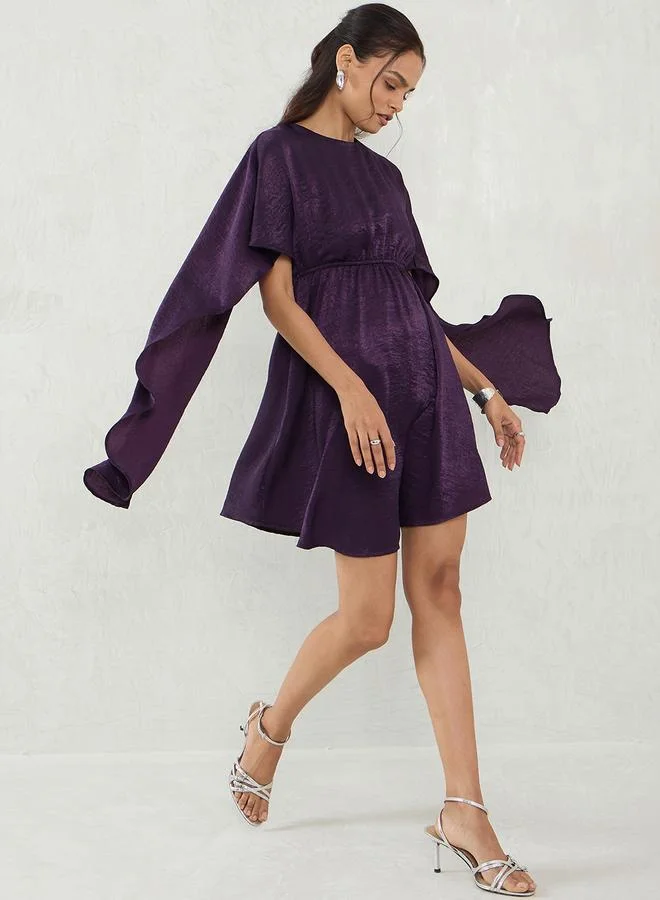 Femmella deep purple Deep Purple Satin Cape Sleeve Mini Dress for Women | Best Price UAE