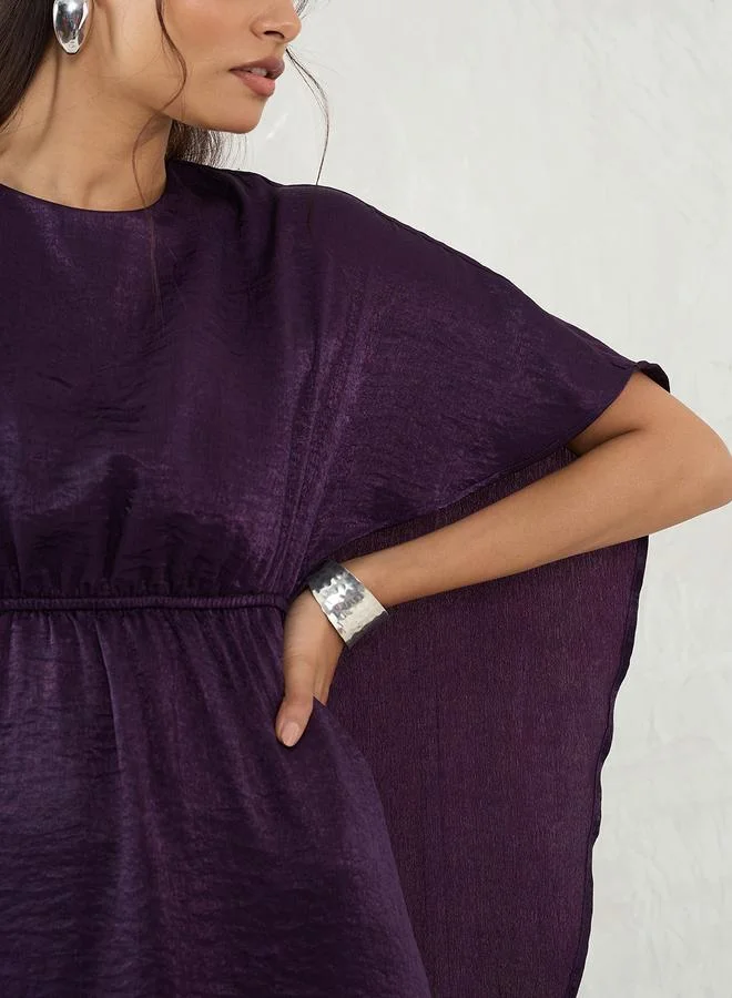 Femmella deep purple Deep Purple Satin Cape Sleeve Mini Dress for Women | Best Price UAE