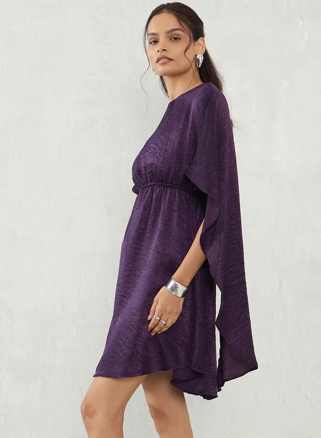 Femmella deep purple Deep Purple Satin Cape Sleeve Mini Dress for Women | Best Price UAE