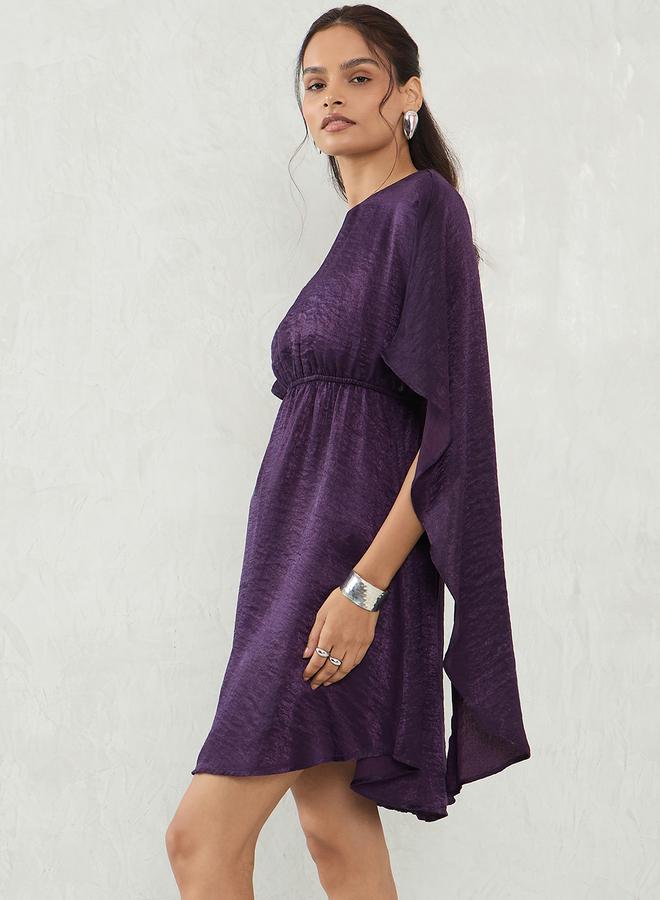 Femmella Deep Purple Satin Cape Sleeve Mini Dress - Image 3