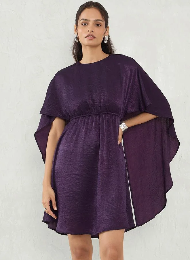 Femmella Deep Purple Satin Cape Sleeve Mini Dress