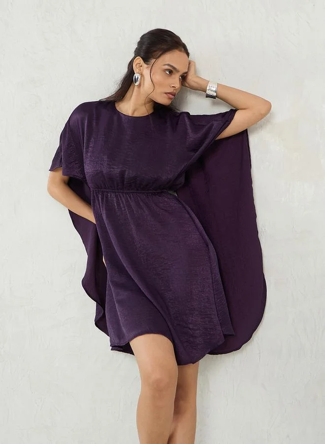 Femmella deep purple Deep Purple Satin Cape Sleeve Mini Dress for Women | Best Price UAE